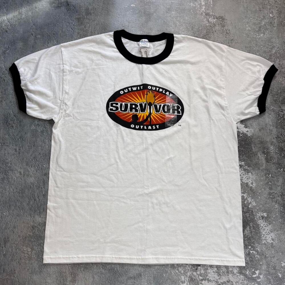 Vintage Y2K Survivor Ringer T Shirt. Black & White Size XL